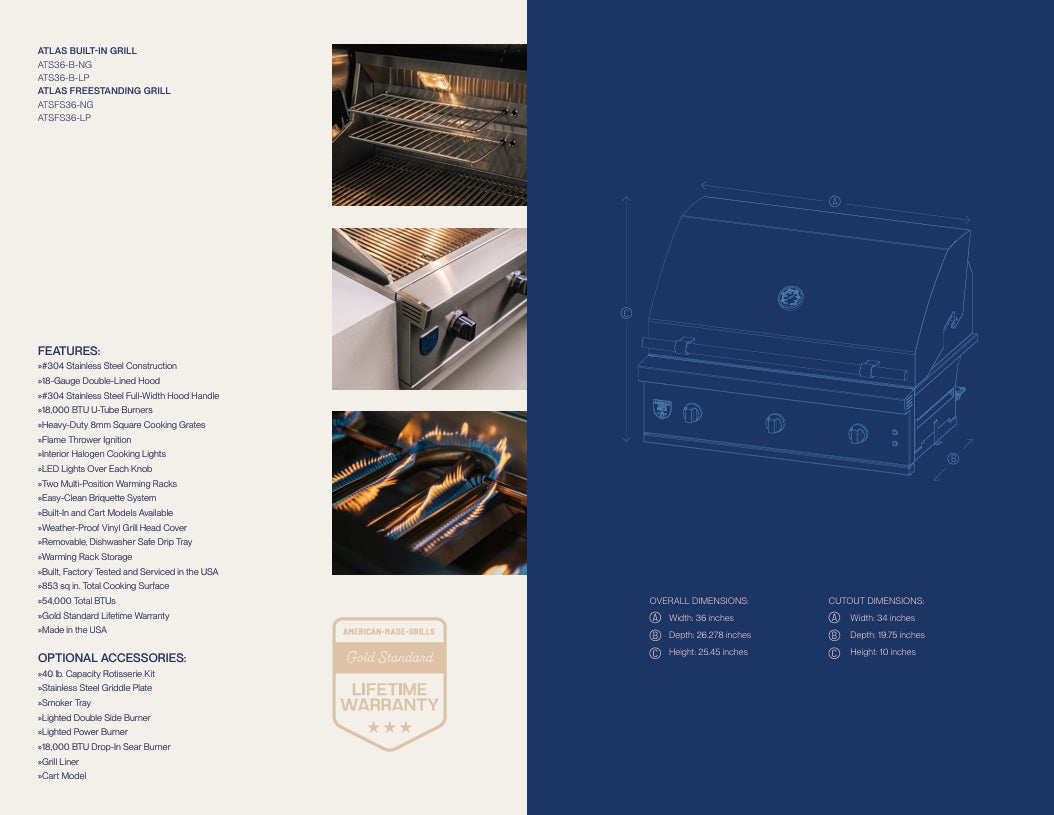 American Made Grills - Atlas - 36" -w/Briqutte Trays
