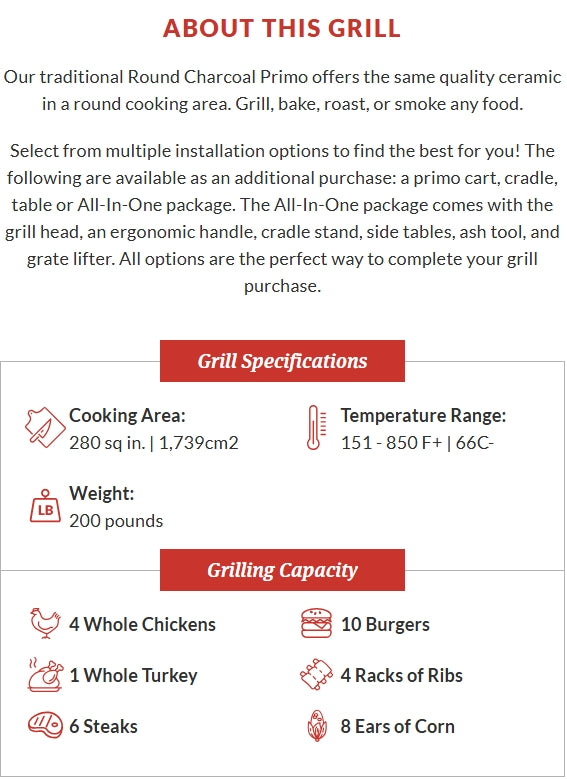 Primo Round/Kamado Charcoal ALL-IN-ONE